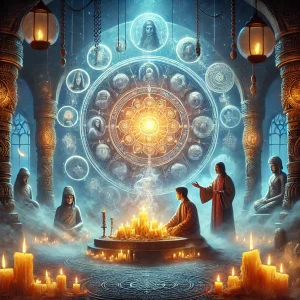 DALL·E 2024-11-14 17.04.45 - Uma cena espiritual representando um ritual de cura de vidas passadas através de regressão guiada. Uma pessoa está deitada em um ambiente místico, cer DALL·E 2024-11-14 17.04.45 - Uma cena espiritual representando um ritual de cura de vidas passadas através de regressão guiada. Uma pessoa está deitada em um ambiente místico, cer